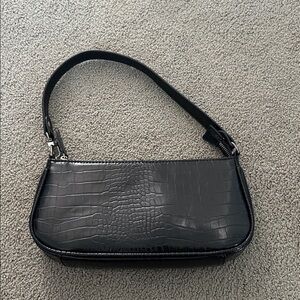 Black Croc Embossed Shoulder Bag